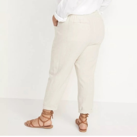 Old Navy Women’s 4XL High Rise Cropped Linen-Blend Tapered Pants Beige - Picture 1 of 15